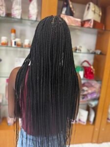 black waist length knotless braids